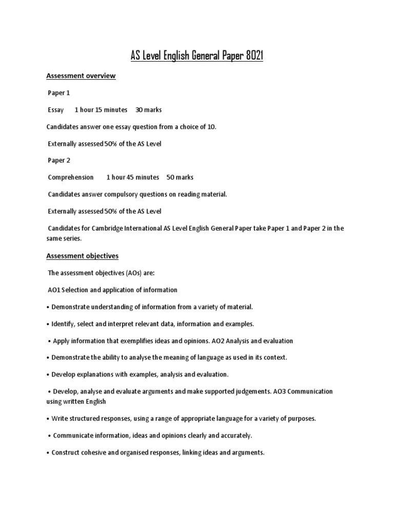 As Level English General Paper 8021 PDF