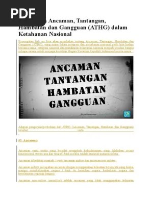 Pengertian Ancaman, Tantangan, Hambatan Dan Gangguan (ATHG) Dalam Ketahanan  Nasional | PDF