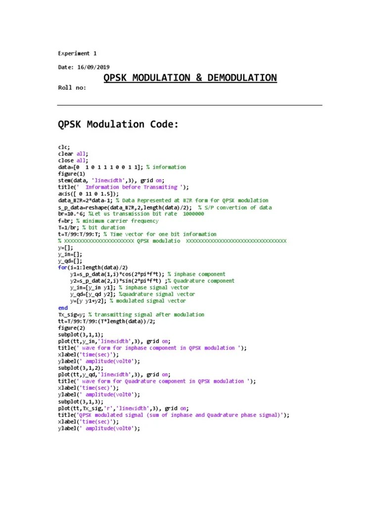 Matlab Code For QPSK PDF Modulation Data Transmission