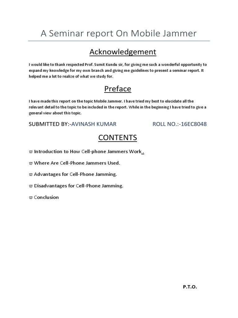 A Seminar Report On Mobile Jammer (Abstract) Avinashpdf PDF Mobile