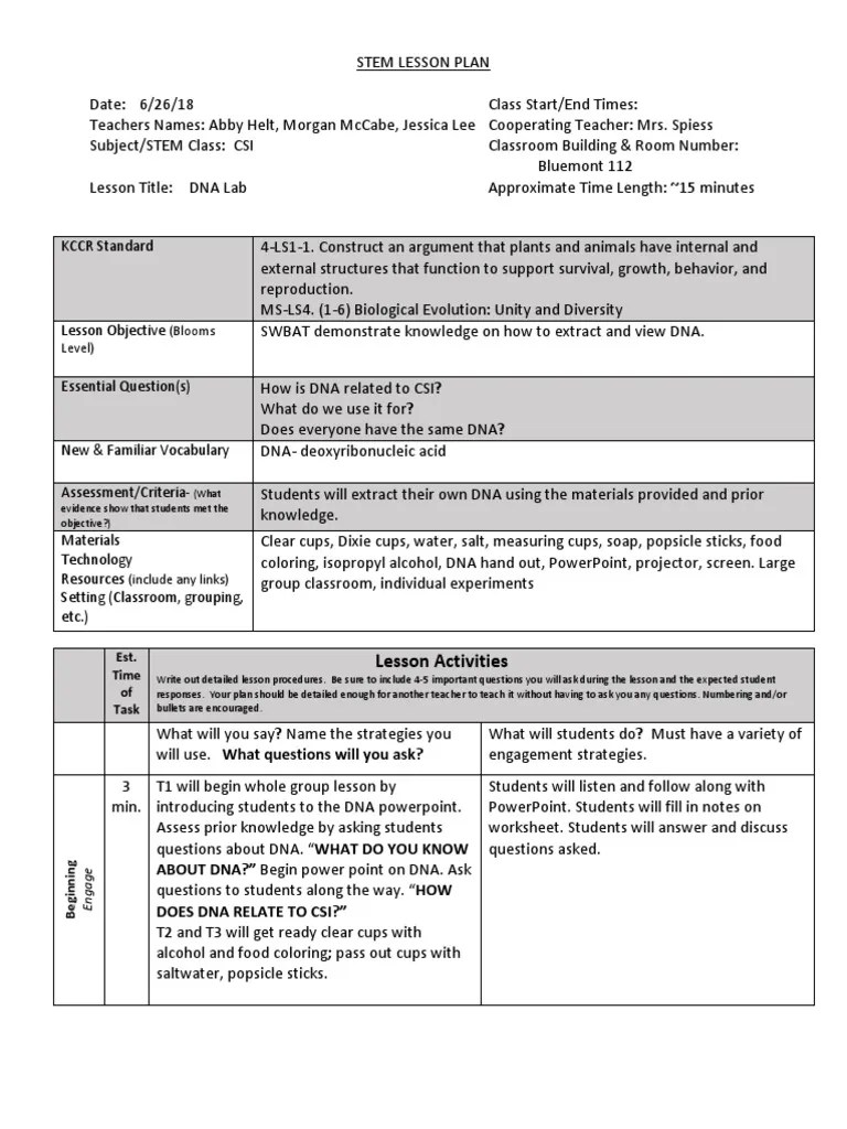 Stem Lesson Plan PDF Lesson Plan Learning