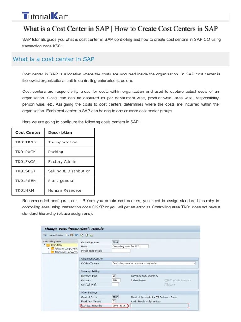 Cost Center in Sap Create Cost Cost Centers PDF Cost Computer Data
