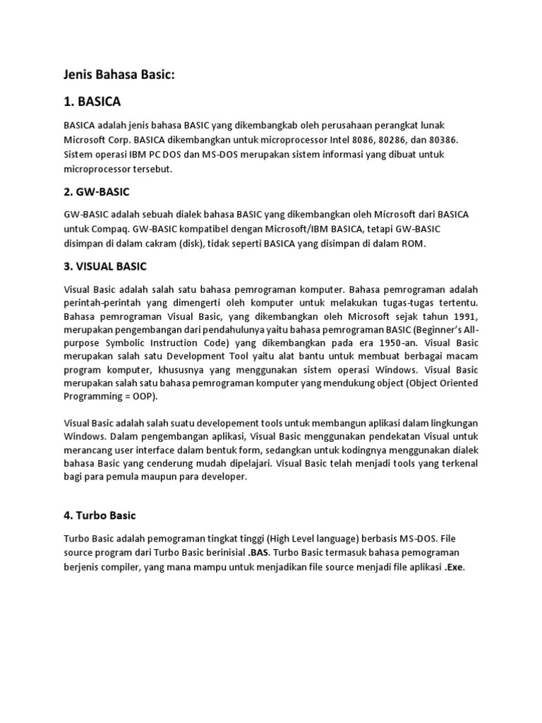 Jenis Bahasa Basic