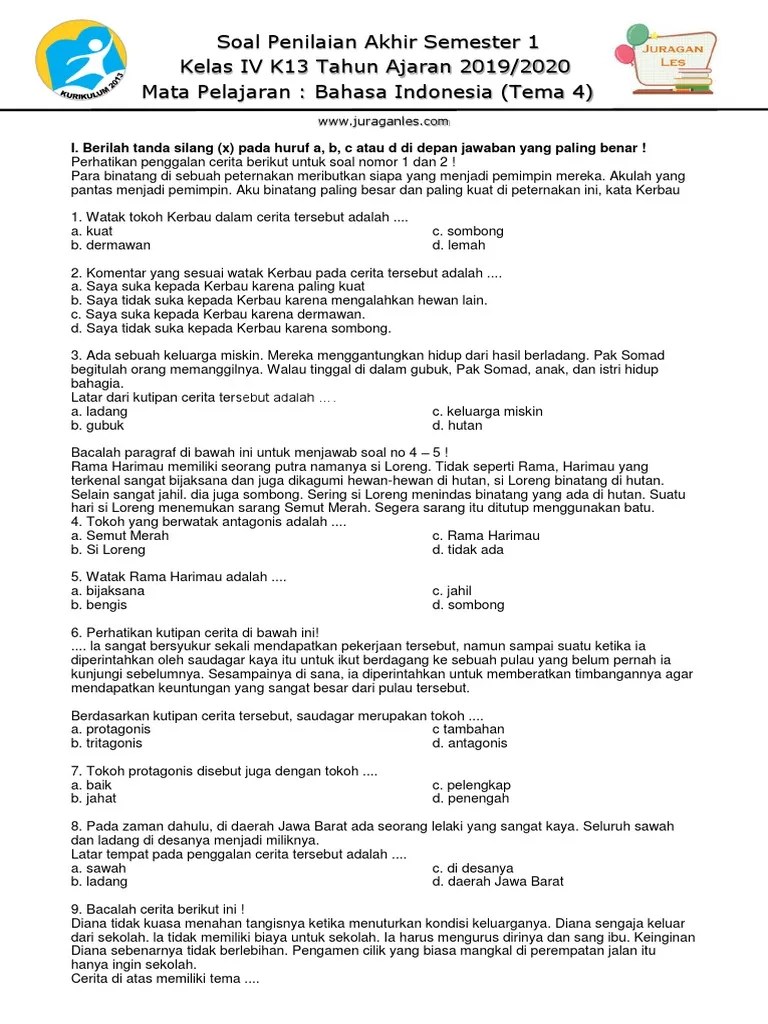 Soal Tema 4 Kelas 4 Mapel Bahasa Indonesia | PDF