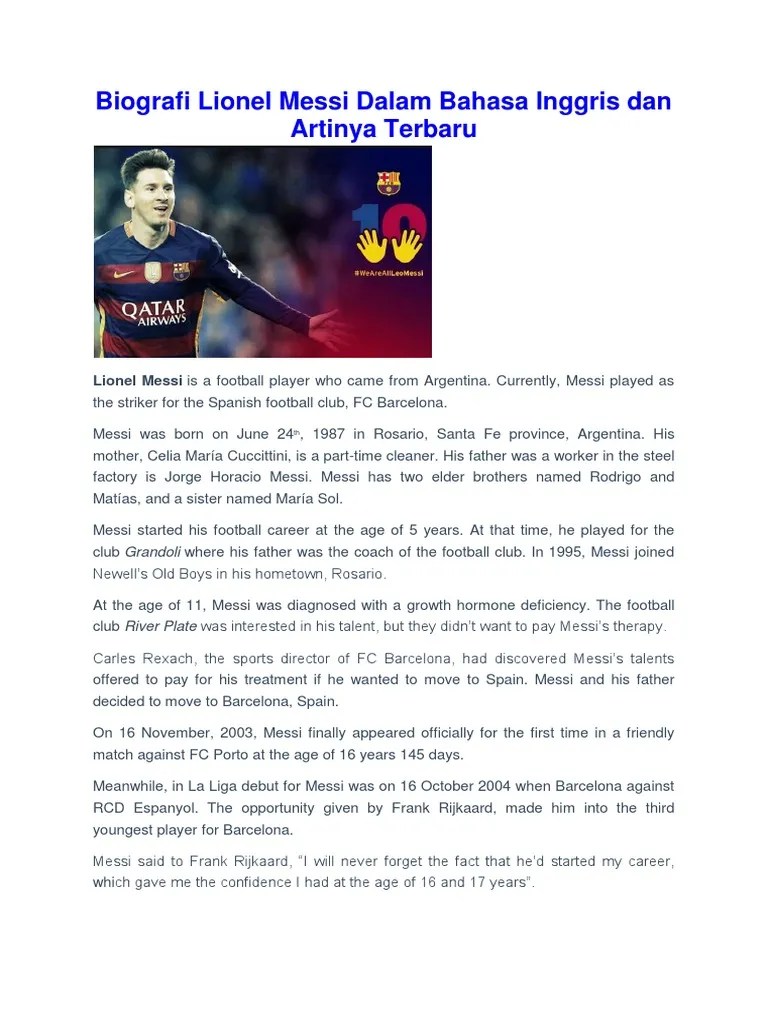 Biografi Lionel Messi Dalam Bahasa Inggris Dan Artinya Terbaru | PDF |  Lionel Messi | Fc Barcelona