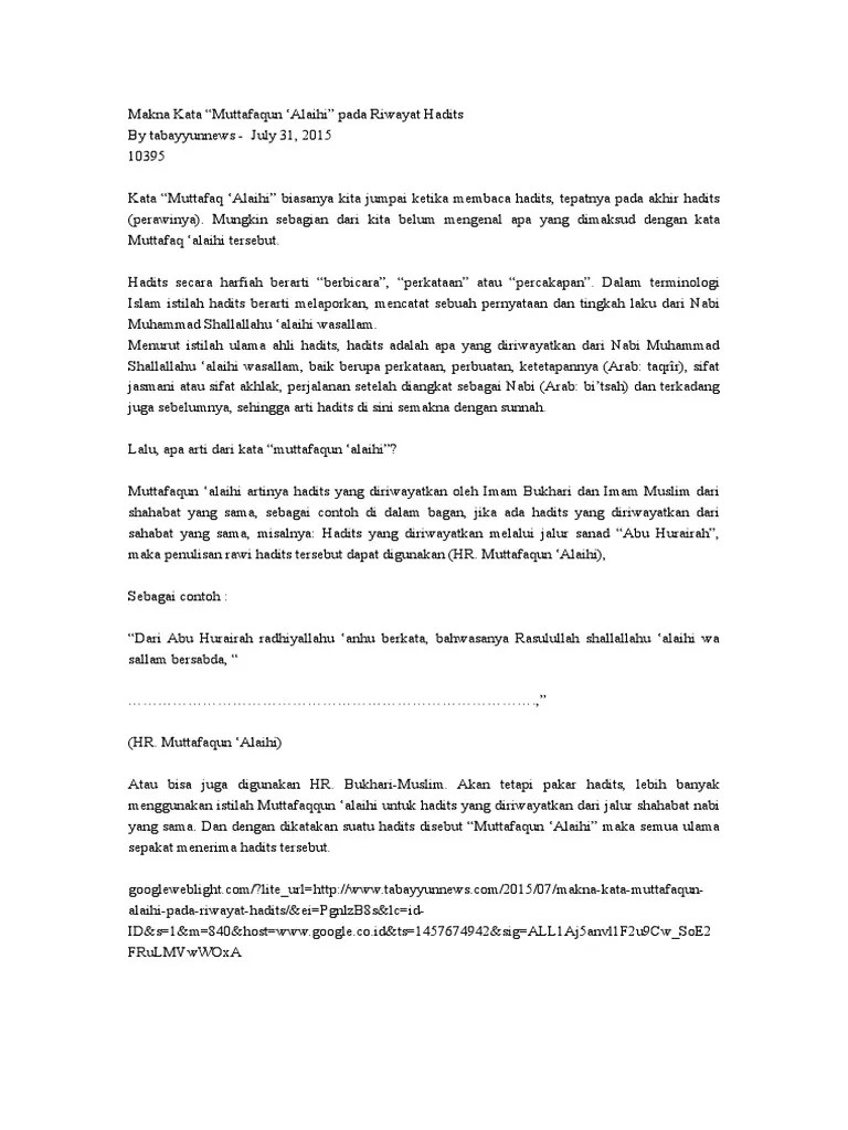 Arti Muttafaqun Alaih | PDF