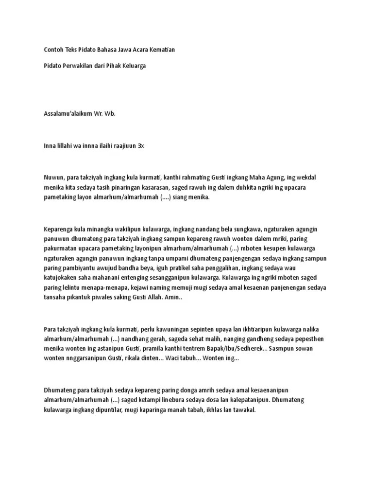 Contoh Teks Pidato Bahasa Jawa Acara Kematian, Pidato Perwakilan Dari Pihak  Keluarga | PDF