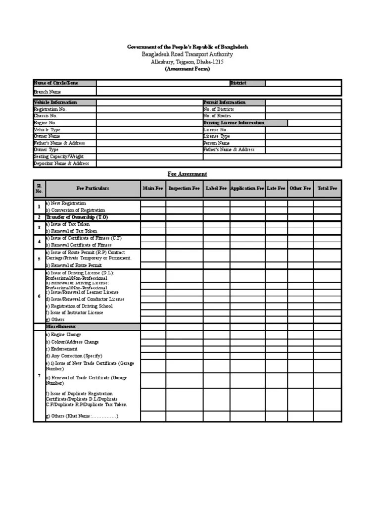 TAX &amp; Fitness Form of BRTA Driver�s License License