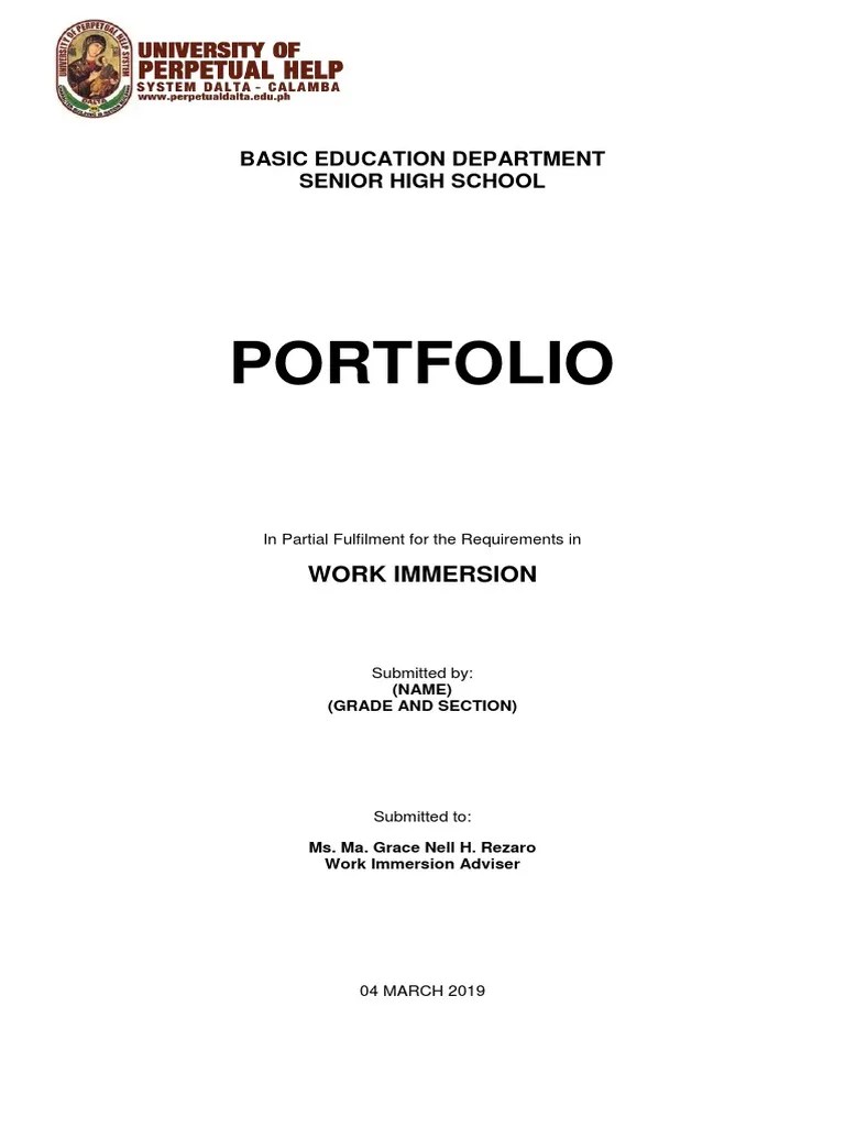 Work Immersion Portfolio Cover Page PDF