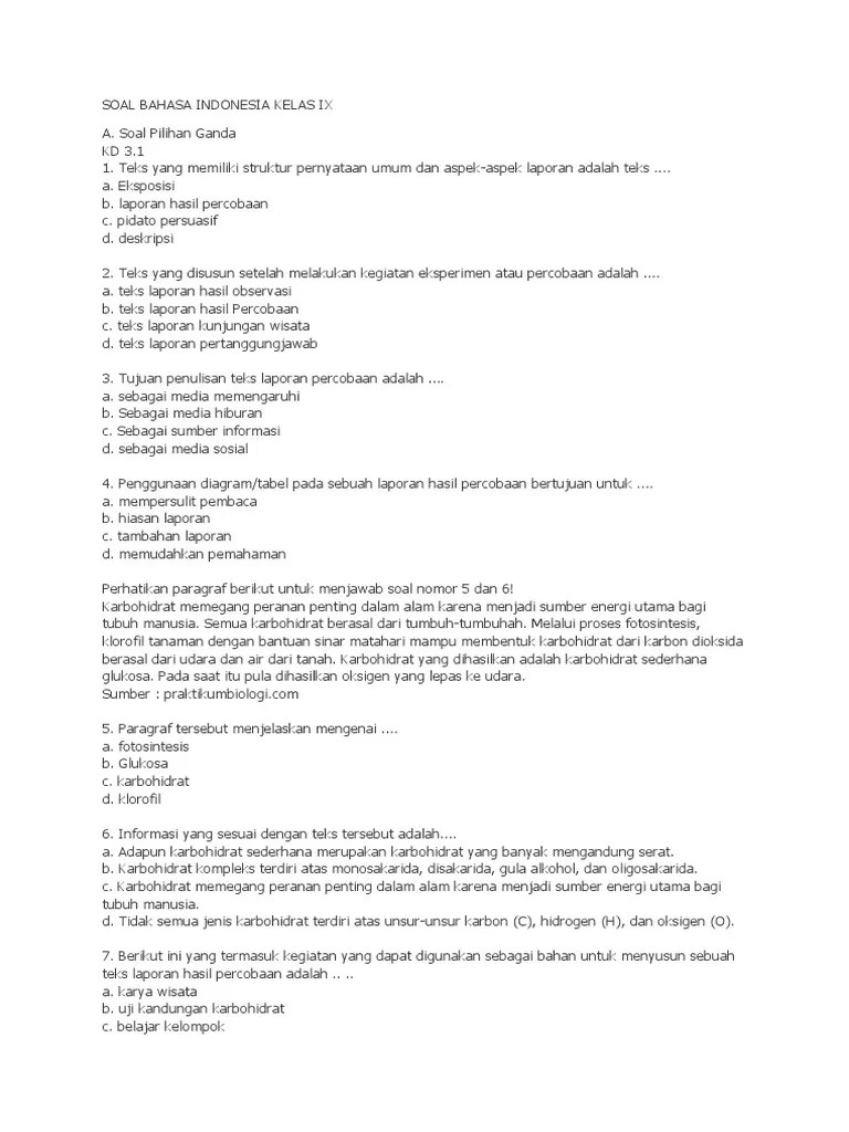 Soal Teks Laporan Observasi Kelas 9