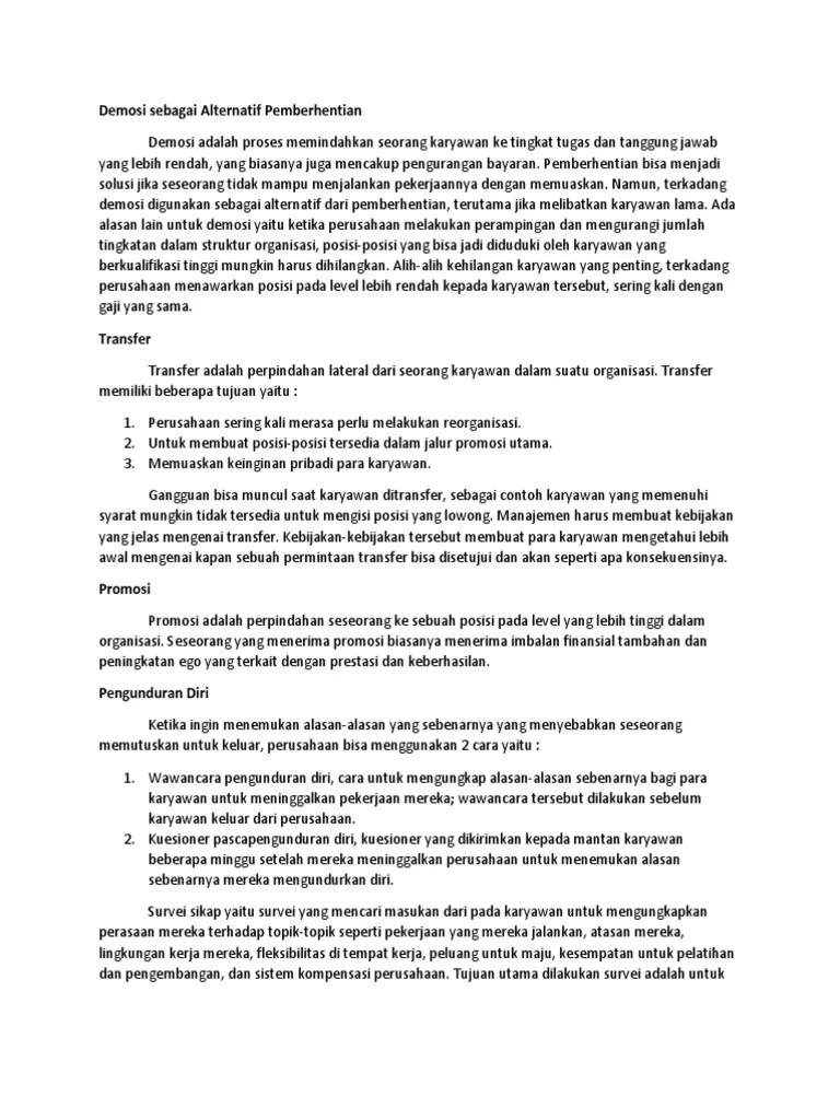 Demosi Sebagai Alternatif Pemberhentian - Atika | PDF