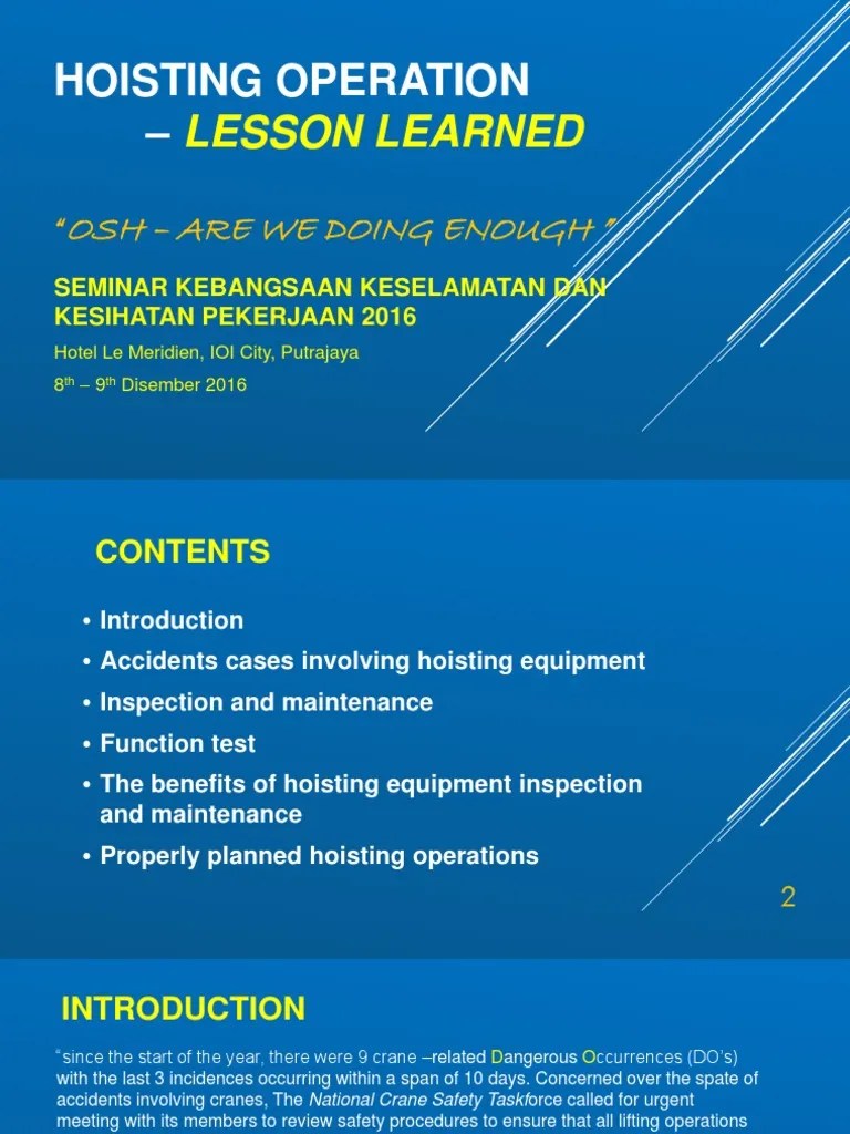 Properly Planned Hoisting Operations Lessons Learned from Accident