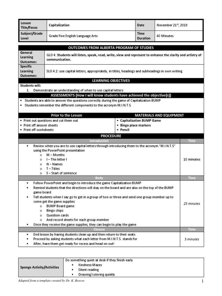 Capitalization Lesson Plan PDF Lesson Plan Semiotics