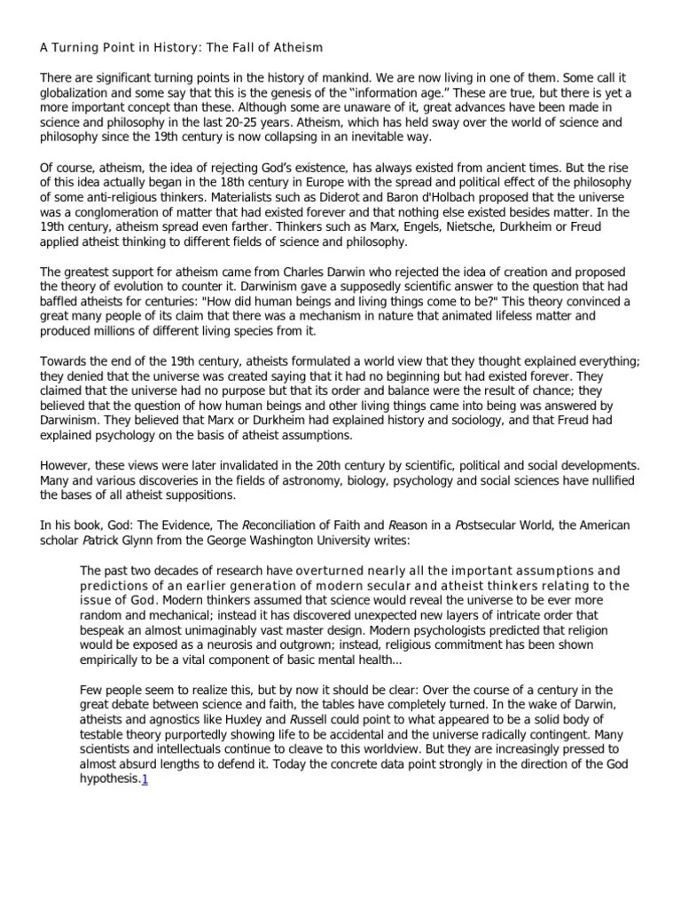 A Turning Point in History The Fall of Atheism PDF Atheism Universe