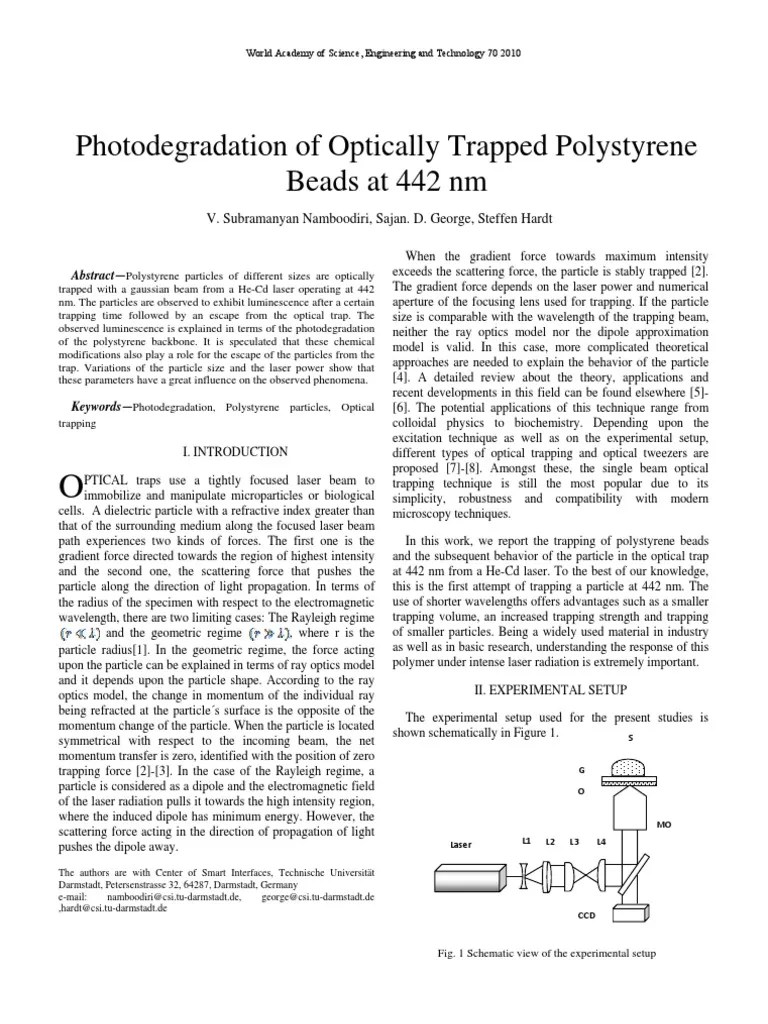Photodegradation of Optically Trapped Polystyrene Beads Understanding