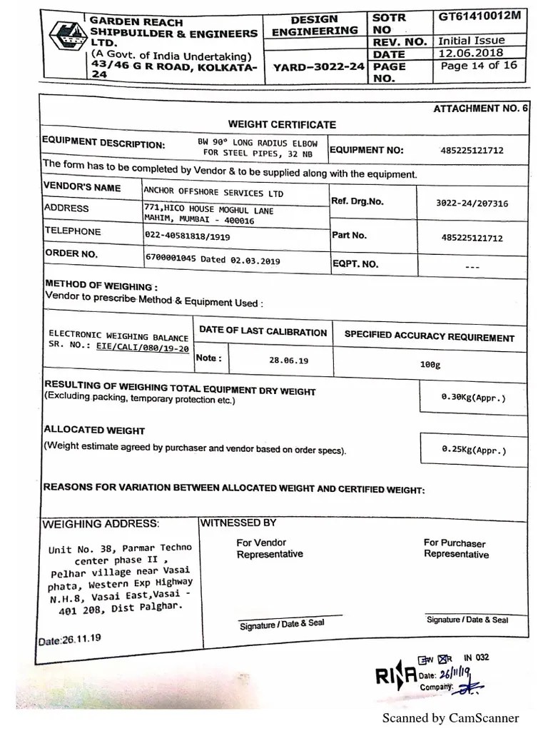 Weight Certificate PDF