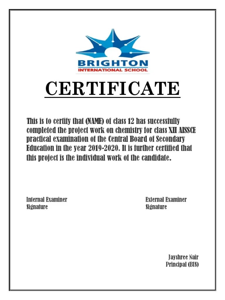 CERTIFICATE For Project Work PDF