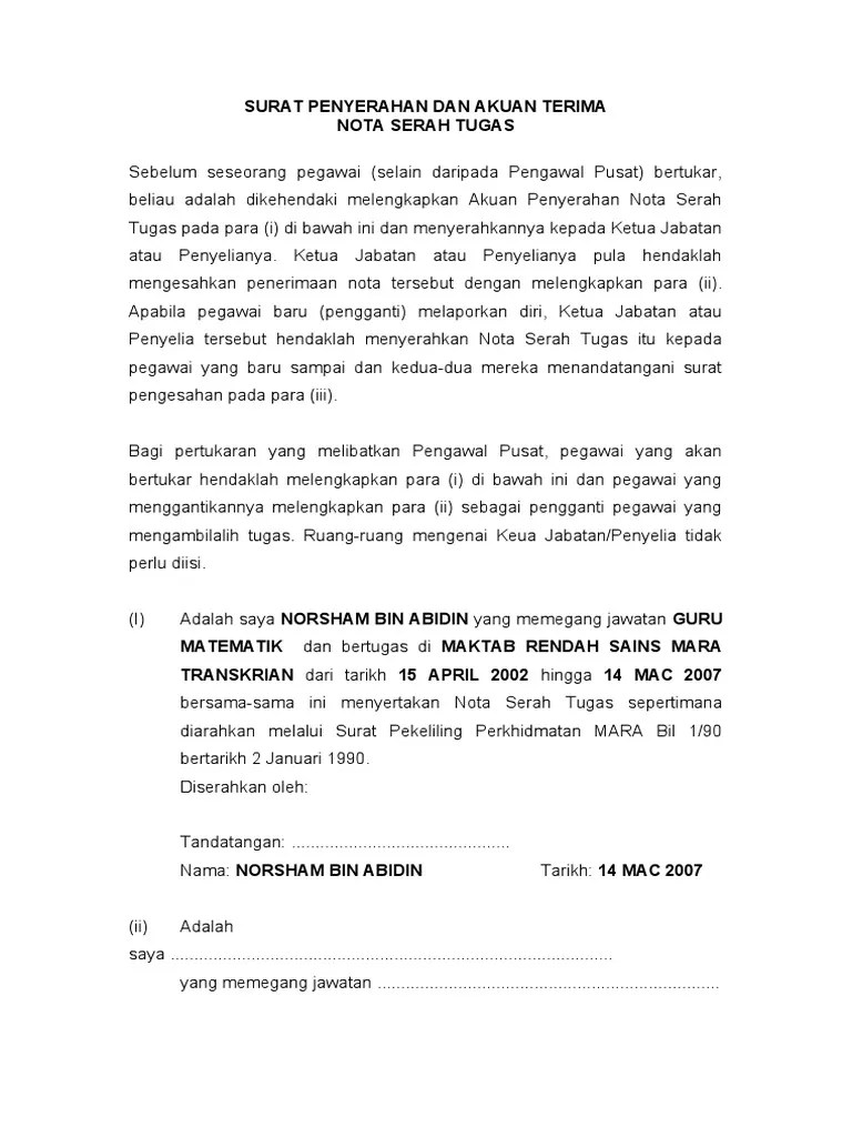 Contoh nota serah tugas penolong kanan hem in addition it . Contoh Surat Serah Tugas Kumpulan Contoh Surat Dan Soal Terlengkap