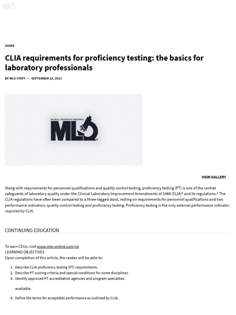 CLIA Requirements For Proficiency Testing The Basics For Laboratory