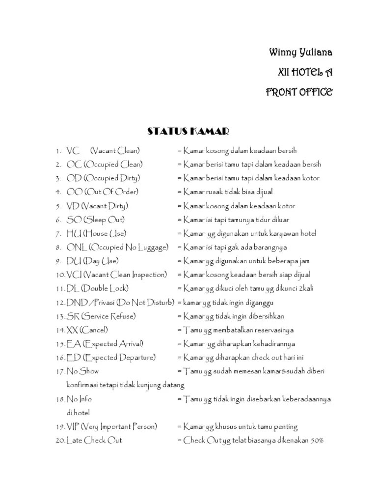 Status Status Kamar | PDF