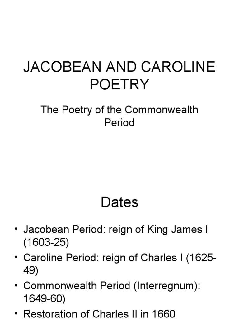 Jacobean and Caroline Poetry PDF English Literature Poetry