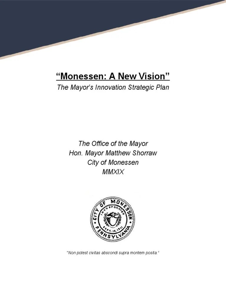 "Monessen A New Vision" Mayor's Innovation Strategic Plan PDF Race