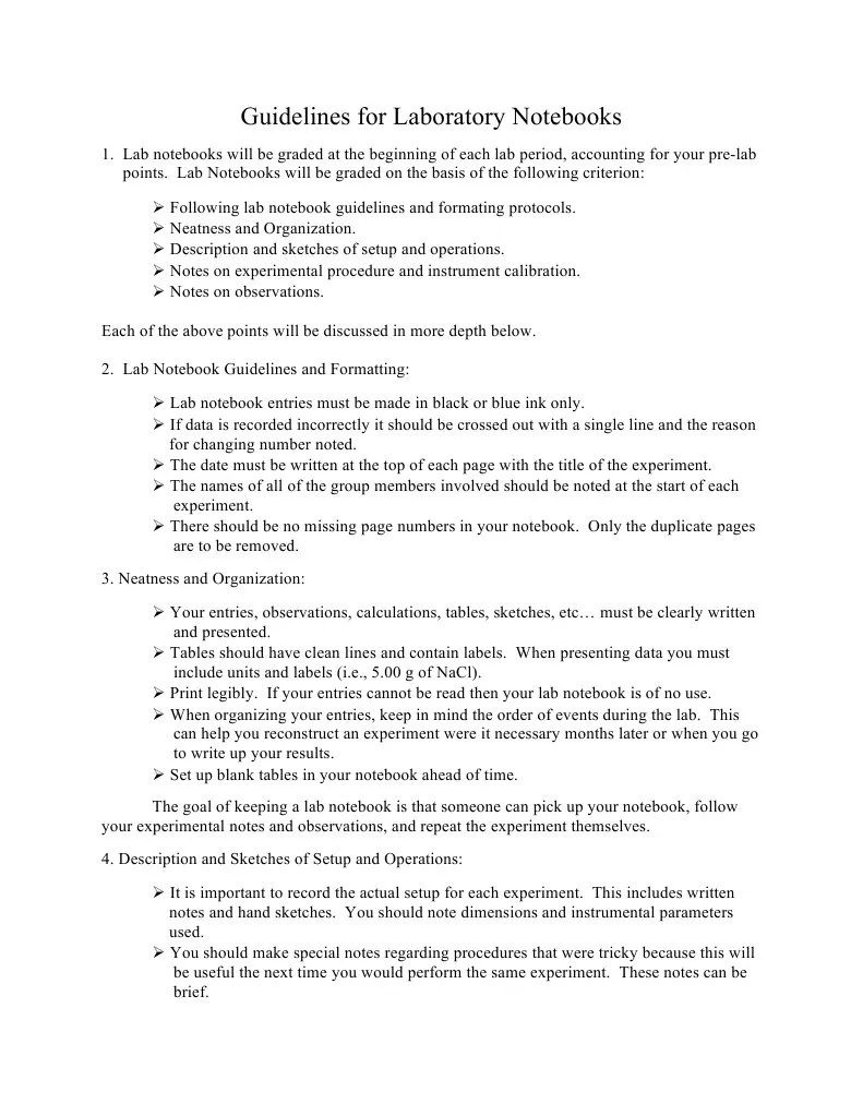 Guidelines For Laboratory Notebooks PDF Observation Experiment