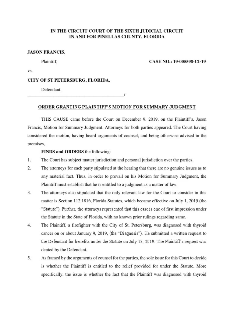 Summary Judgement Ruling PDF Summary Judgment Judgment (Law)