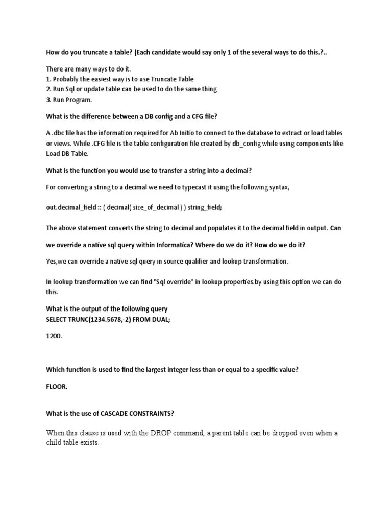 When This Clause Is Used With The DROP Command, A Parent Table Can Be