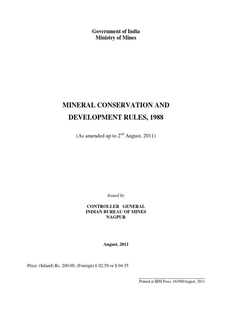 Mineral Conservation and Development Rules, 1988 PDF PDF Mining