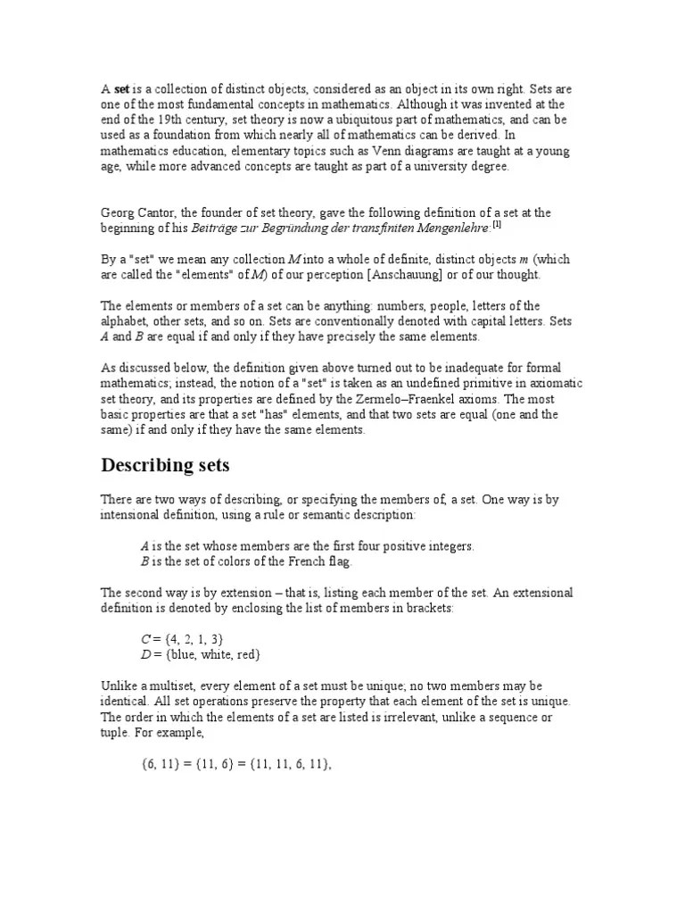 A Set Is A Collection of Distinct Objects PDF Set (Mathematics