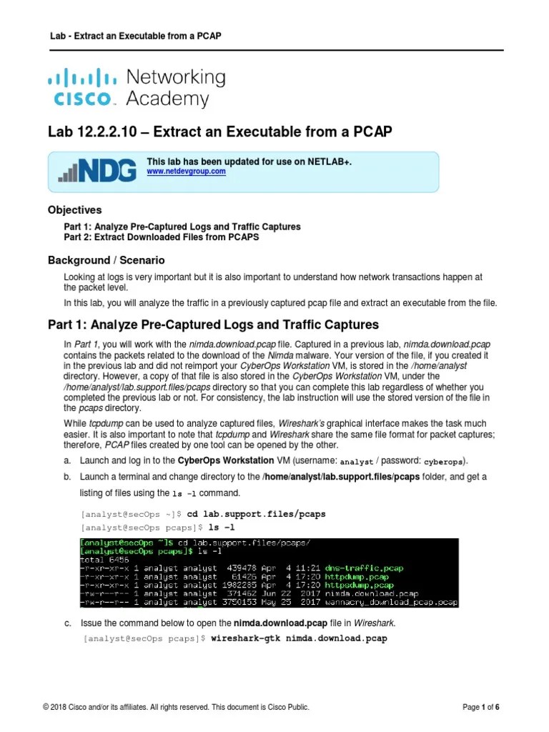 12.2.2.10 Lab Extract An Executable From A PCAP PDF Transmission