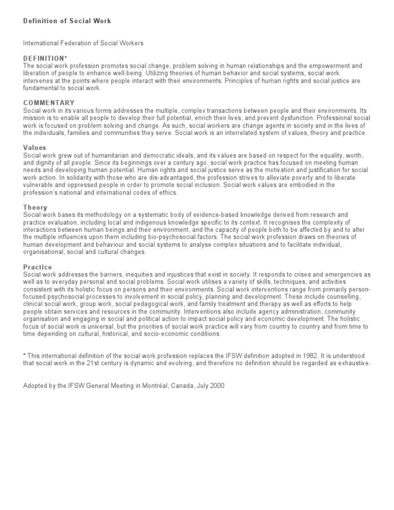 Definition of Social Work Social Work Value (Ethics)