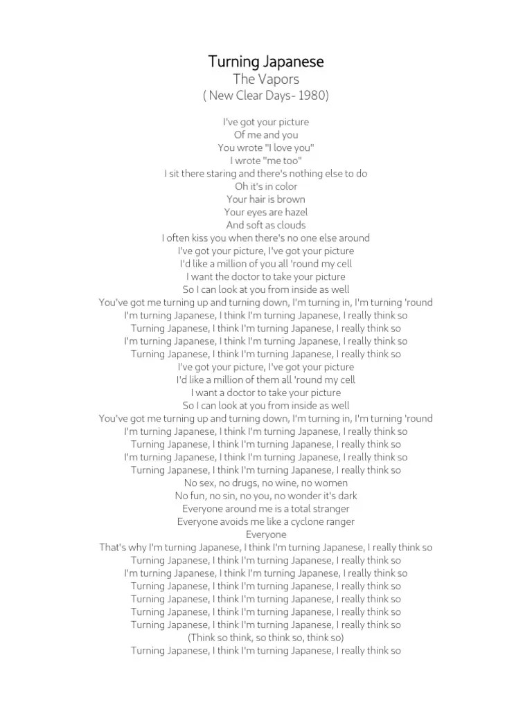 The Vapors Turning Japanese (Lyrics) PDF