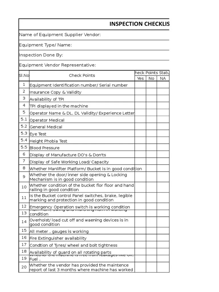 Mewp Inspection Checklist PDF Machines Elevator