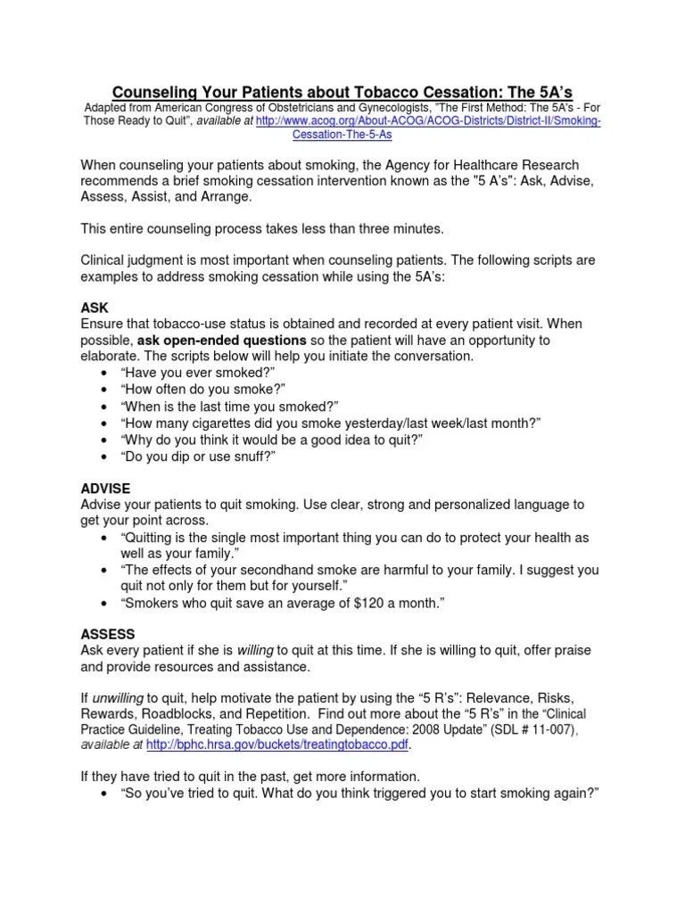 Counseling Your Patients About Tobacco Cessation PDF PDF Smoking Cessation Smoking