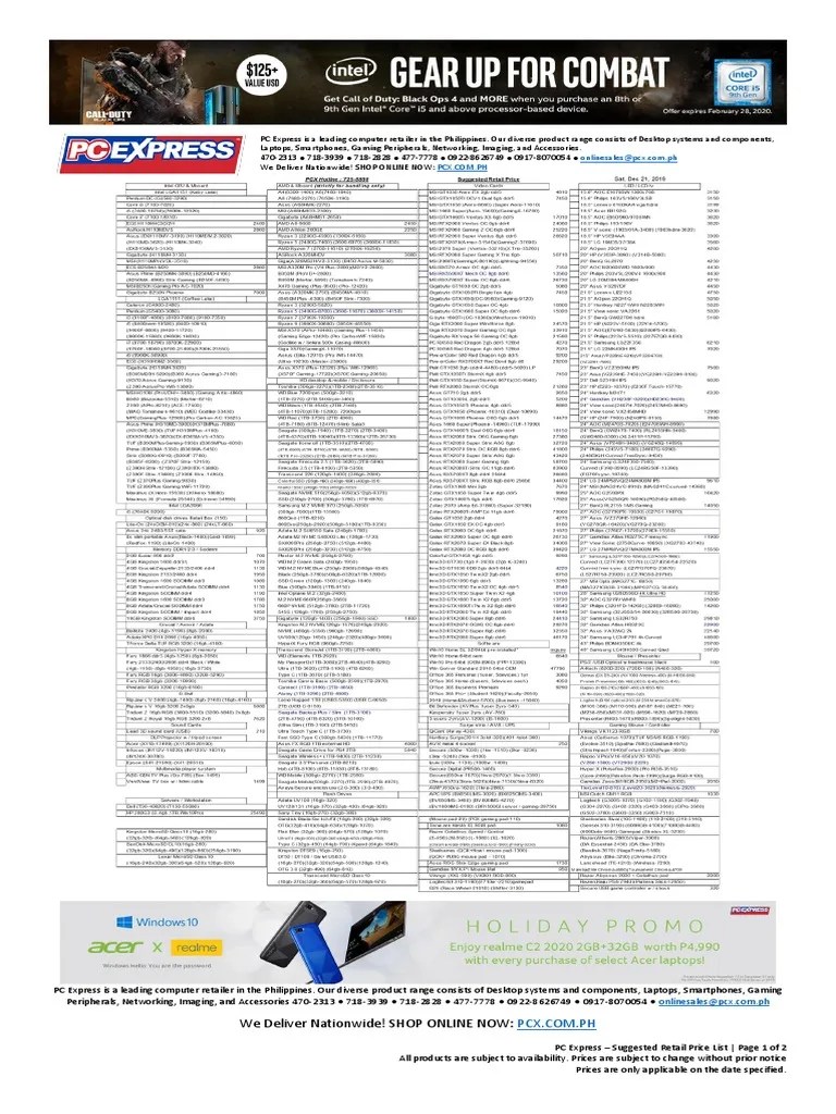 20191221 PC EXPRESS SUGGESTED RETAIL PRICE LIST.pdf Desktop Computer Personal Computers
