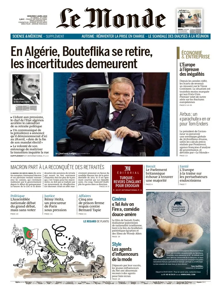 Le Monde 030419 | PDF | Abdelaziz Bouteflika | Politique mondiale