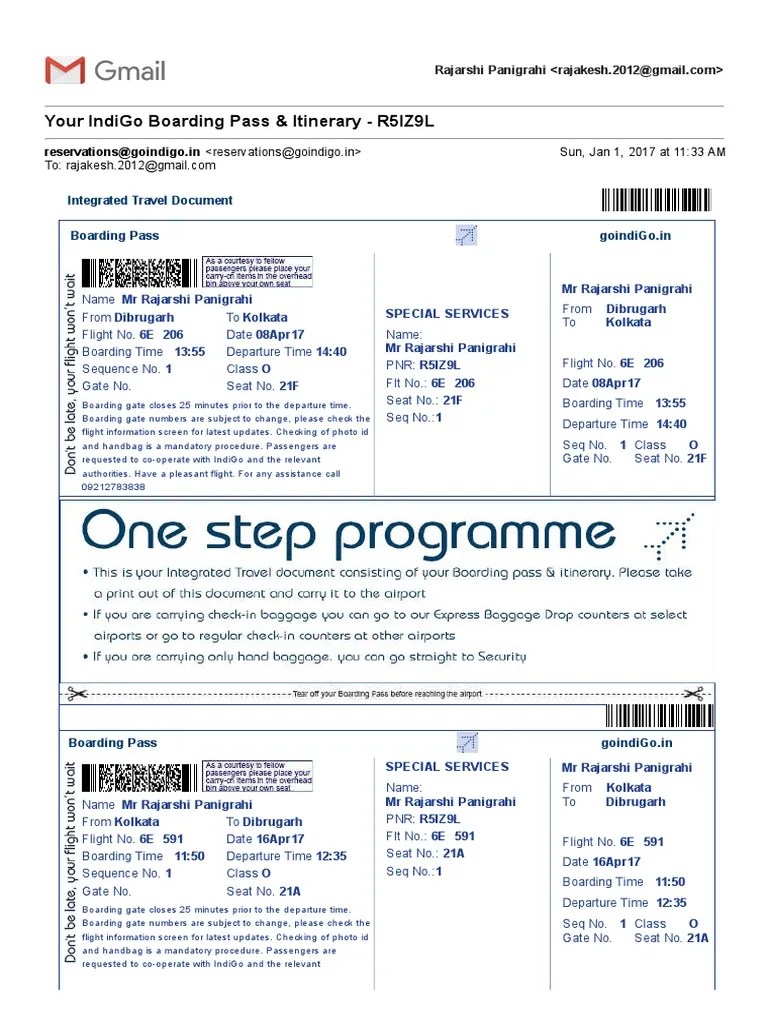 IndiGo Boarding Pass Itinerary R5IZ9 Business