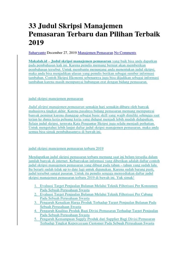 33 Judul Skripsi Manajemen Pemasaran Terbaru Dan Pilihan Terbaik 2019 | Pdf