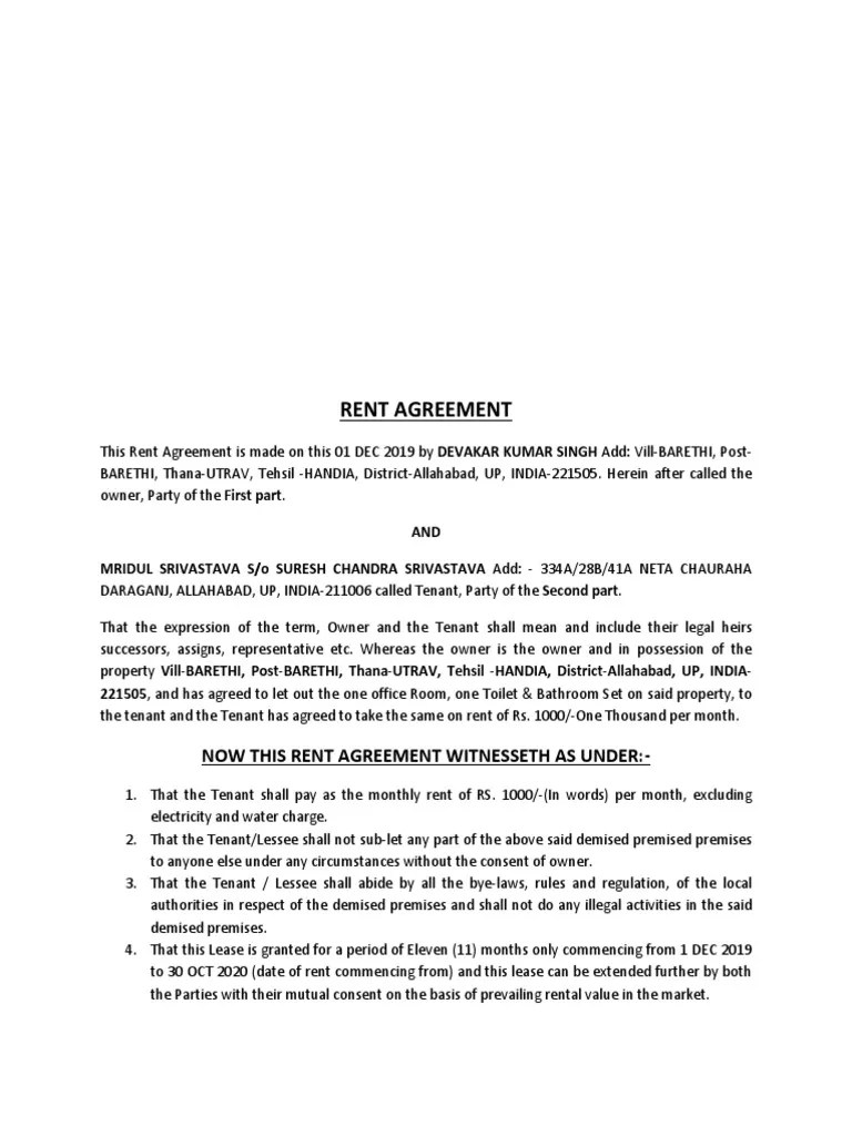 Rent Agreement For GST PDF Lease Leasehold Estate