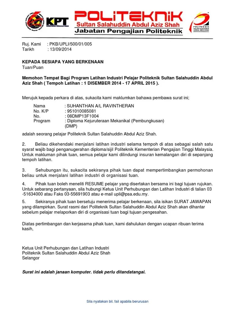 Borang Jawapan Tawaran Politeknik Sultan Salahuddin Abdul Aziz Shah