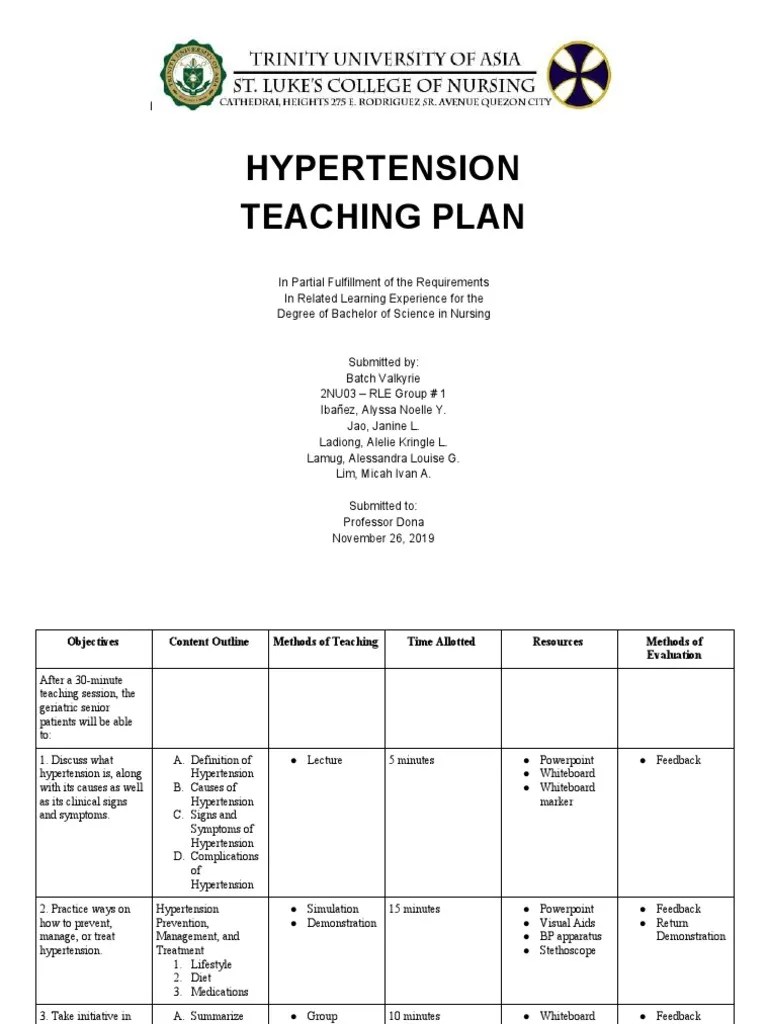 Teaching Plan PDF Hypertension Medical Specialties