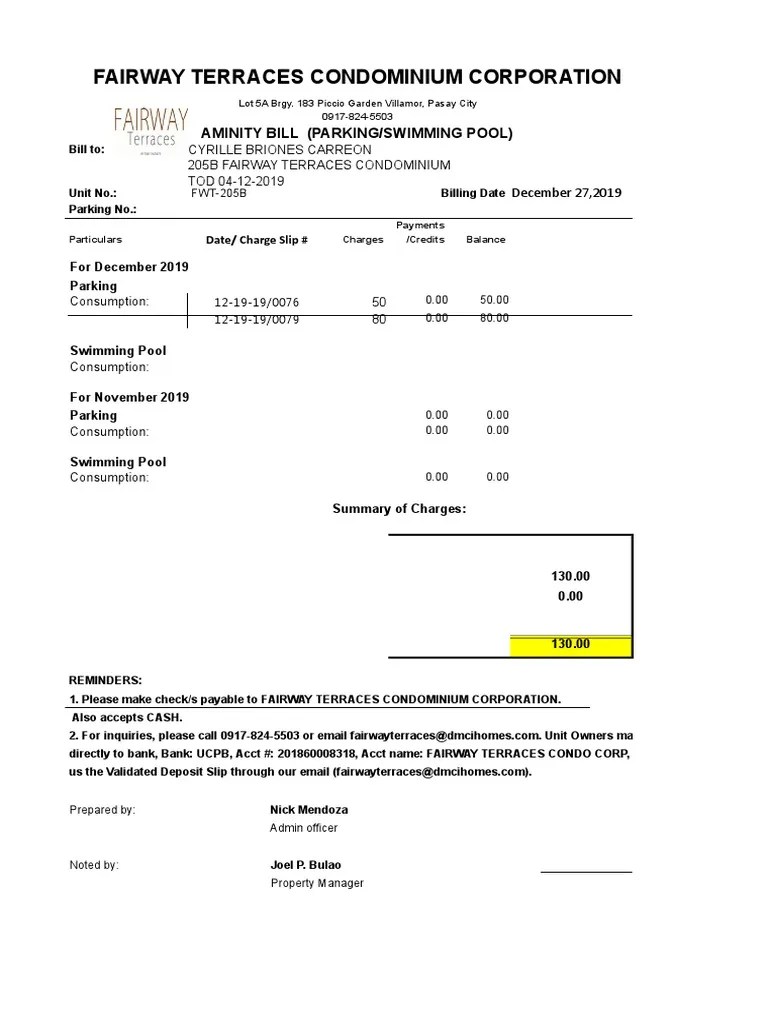 Charge Slip Billing PDF Condominium Law And Economics