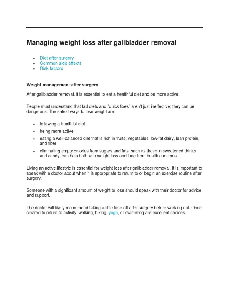 Diet After Cholecystectomy PDF Dieting Gallbladder