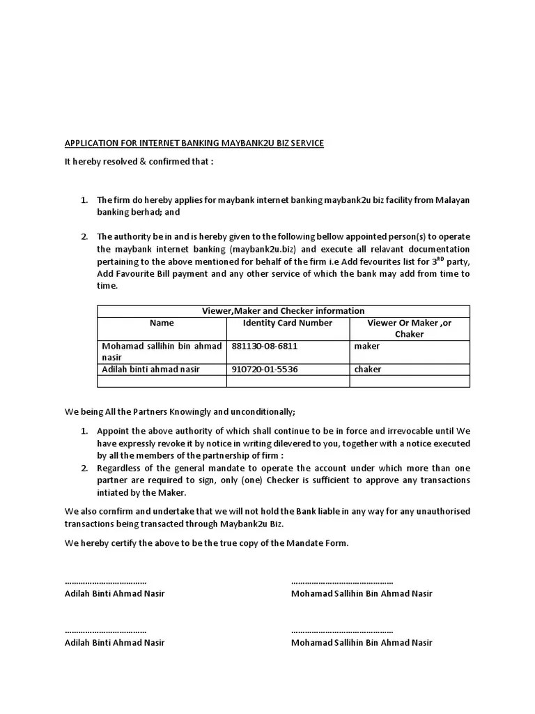 Application For Banking Maybank2u Biz Service PDF