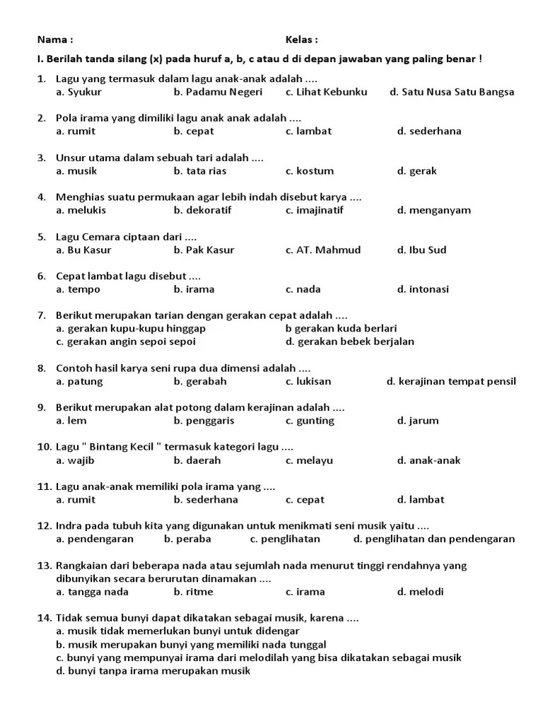 Ulangan SBDP Kelas 3 | PDF