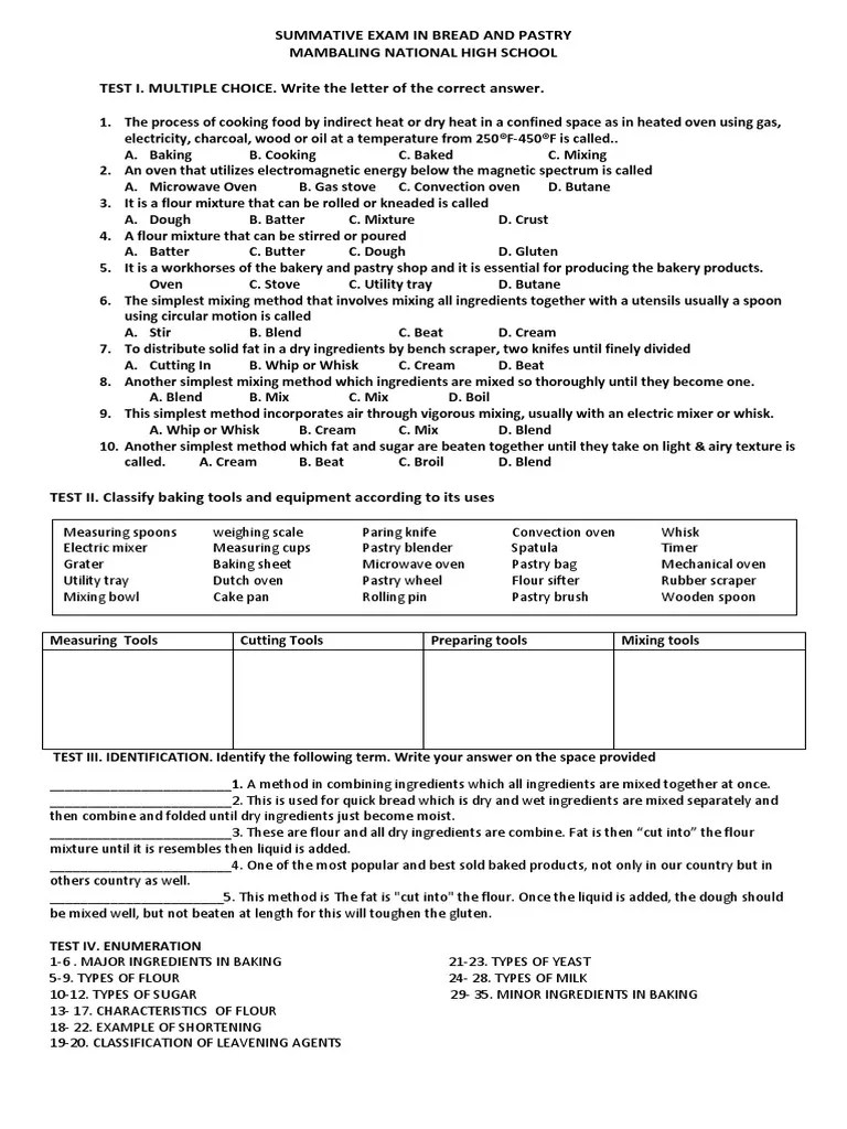 Summative Exam in Bread and Pastry PDF Breads Baking