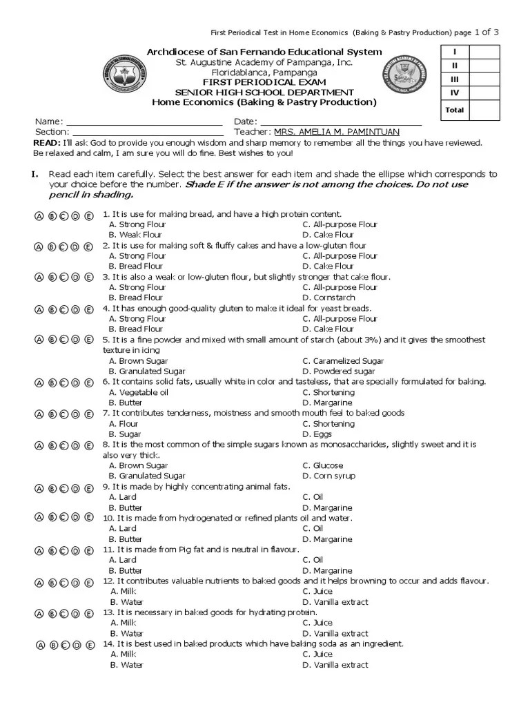 First Periodical Exam in He Baking Pastry Production Grade 11 PDF