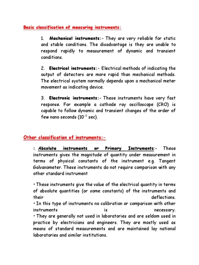 Basic Classification of Measuring Instruments PDF Measuring